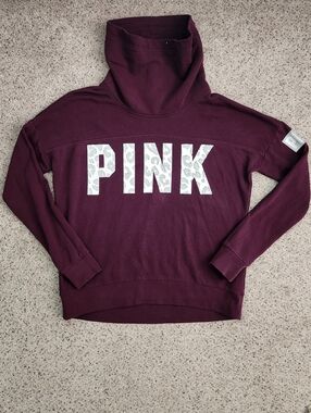 PINK Victoria's Secret Maroon Cowl Turtleneck Sweatshirt with White Logo